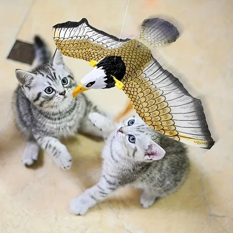 Simulation Bird Interactive Cat Toys, Electric Hanging Eagle Flying Bird Cat Teasing Play Cat Stick Scratch Rope Pet Toys