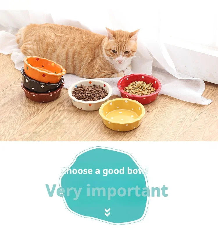Mushroom ceramic cat bowl, shelf to protect the cervical vertebrae against black chin, cat food bowl small dog teddy inclined