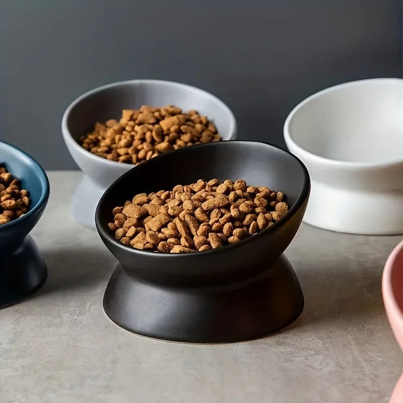 Ceramic cat food bowl series, stress-free pet feeder and drinker,Raised Non-Slip Ceramic Pet Food Bowl